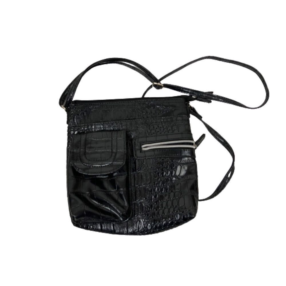 Faux Black Alligator Small Crossover Handbag